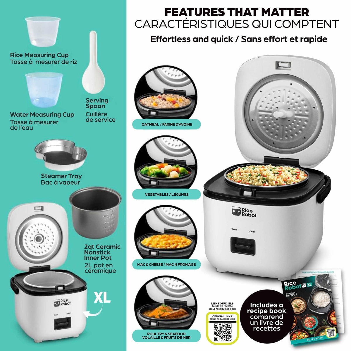 Nonstick Rice Cooker Robot, Large, 2-L Capacity N6Q6 - product image 5