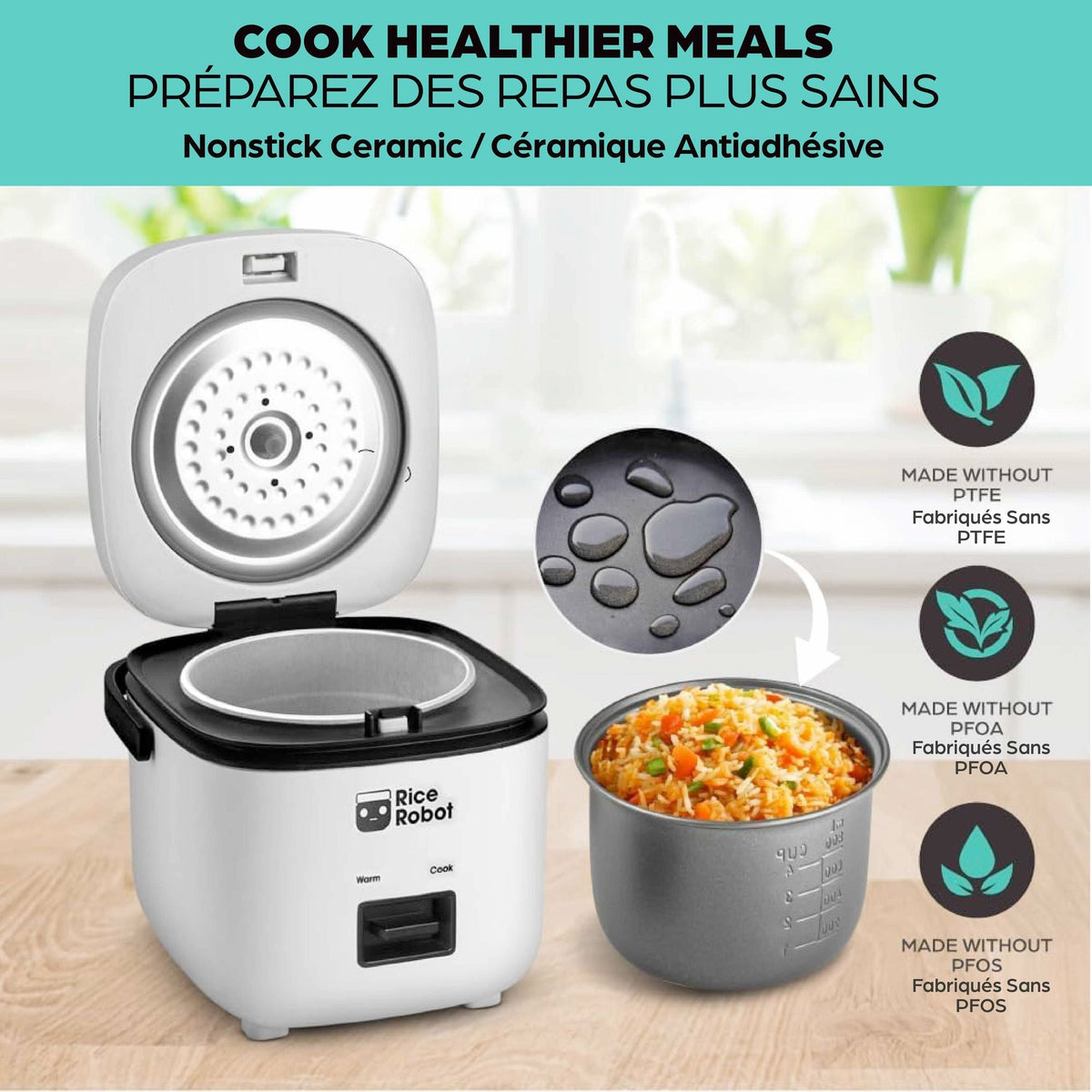 Nonstick Rice Cooker Robot, Large, 2-L Capacity N6Q6 - product image 6