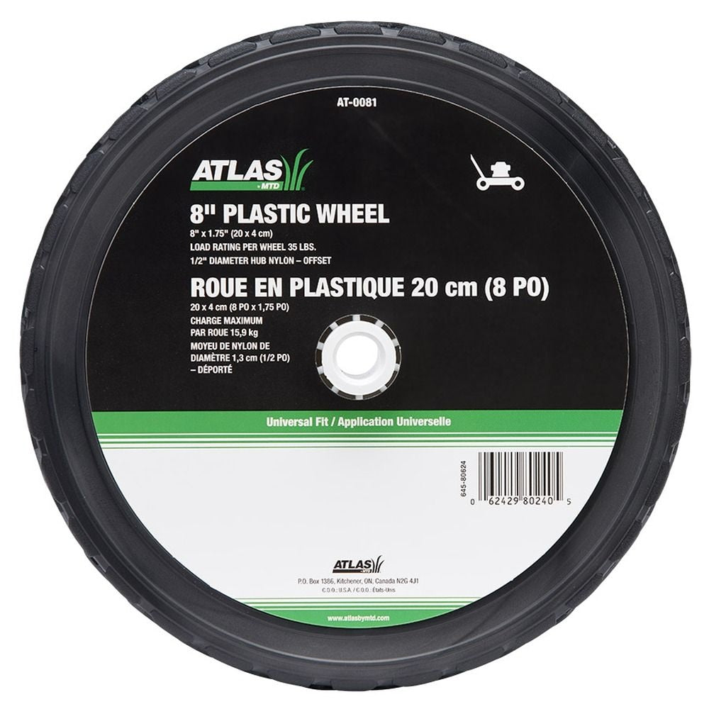 Plastic Lawn Mower Replacement Wheel, Wide Tread 8-in x 1.75-in M6S5 - product image 2