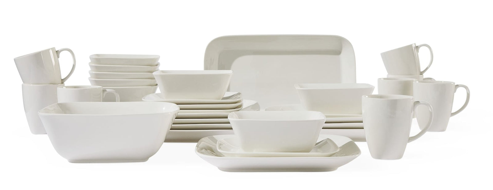 Cornerbrook Square Stoneware Dinnerware Set with Serveware, Serves 8, 34-pc, Warm White I6Y3 - product image 1