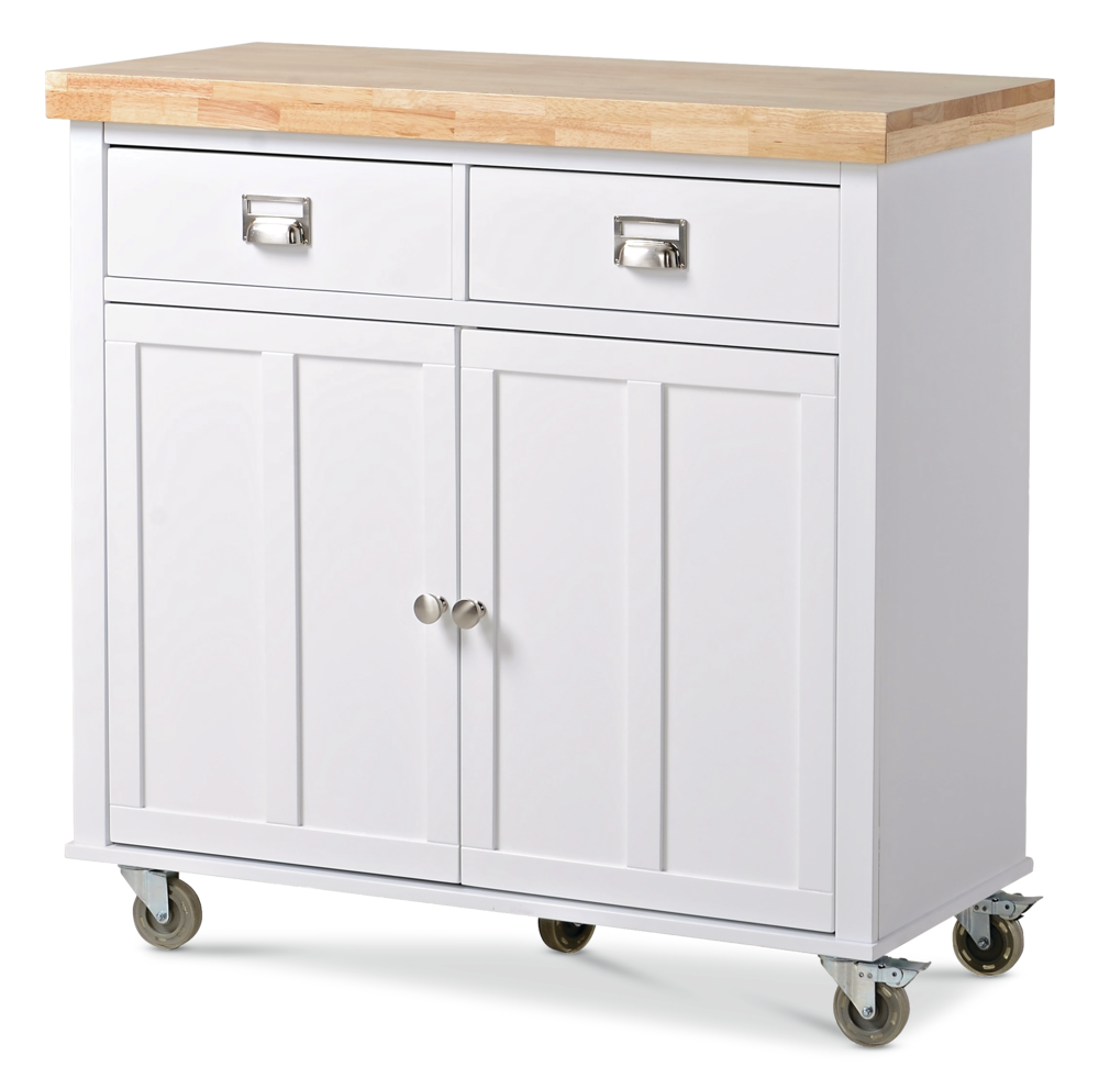 Mayfield Wood Top Kitchen Utility Storage Cart/Island With Locking Wheels, White Z9W2 - product image 1