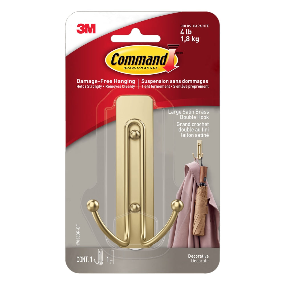 Large Satin Brass Hook, 17036BR-EF | 1 Hook, 1 Strip per Pack M5Y9 - product image 1