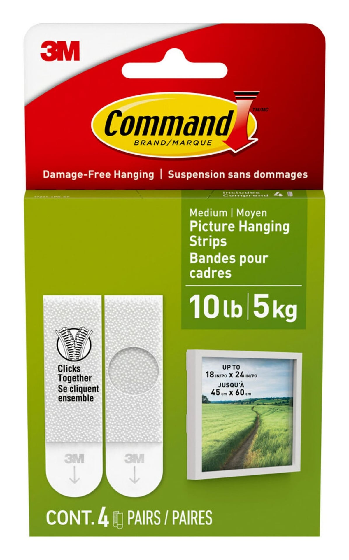 Medium Adhesive Picture Hanging Strips, White, 9-lbs, 3 Strips per Pack O1F9 - product image 1