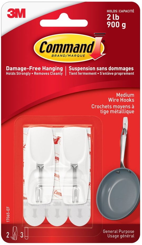 Medium Wire Toggle Hooks with Adhesive Strips, White, 2-lbs, 2 Strips per Pack X6W3 - product image 1