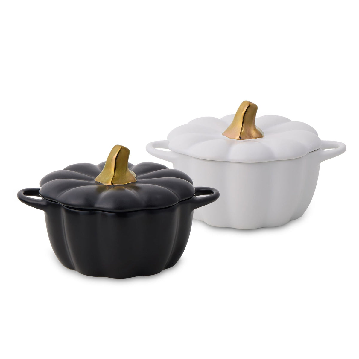 Kitchen 320-mL Black/White Ceramic Pumpkin Cocotte, 2-pk Q8V9 - product image 1