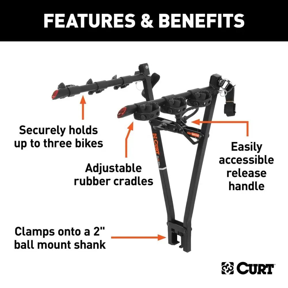 18013 Clamp-On 3-Bike Hitch Mount Bike Rack, Fits Over 2-in Receiver, Black F3A4 - product image 4