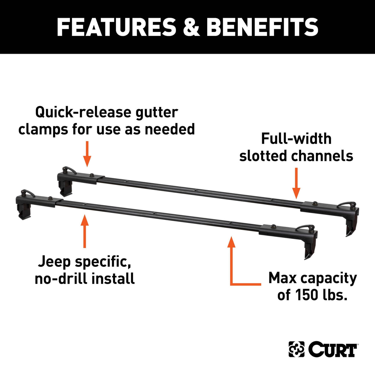 18119 Quick-Release Roof Rack Crossbars, Black Steel, Select Wrangler JK M5K2 - product image 6