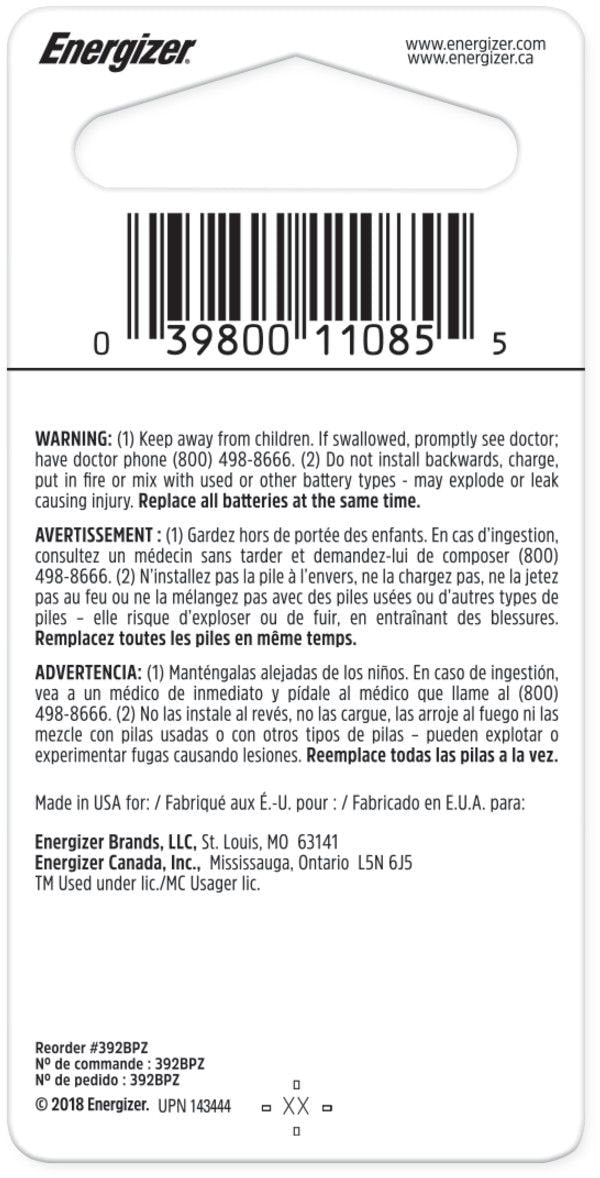 Silver Oxide 1-pk 392 1.5V / 1.5 Volt Zero Mercury Button CellBattery X6B4 - product image 2