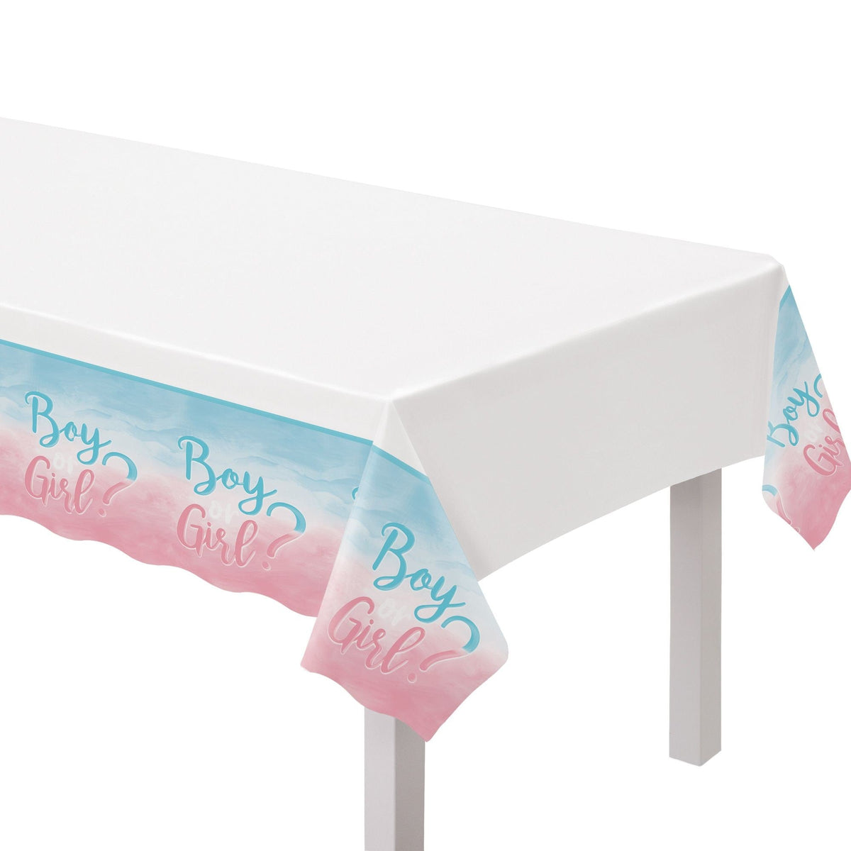 or Boy?" Rectangle Plastic Reusable Table Cover, Pink/Blue, 54x102-in, for Gender Reveal A7E4 - product image 1