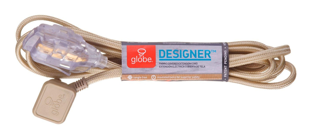 9-ft 16/2 Fabric Extension Cord, Right Angle Plug, 3 Outlets, Gold D4H3 - product image 2