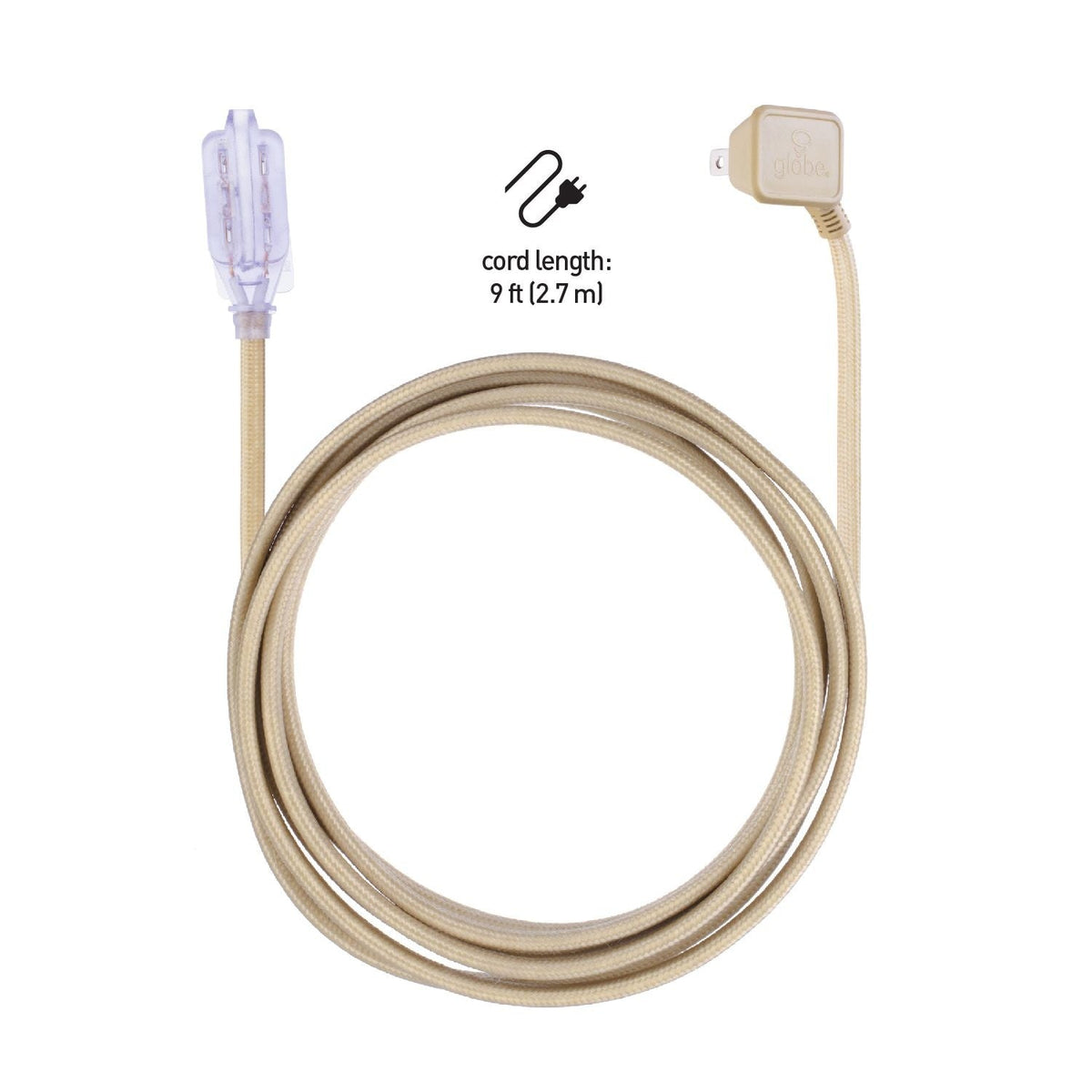 9-ft 16/2 Fabric Extension Cord, Right Angle Plug, 3 Outlets, Gold D4H3 - product image 8