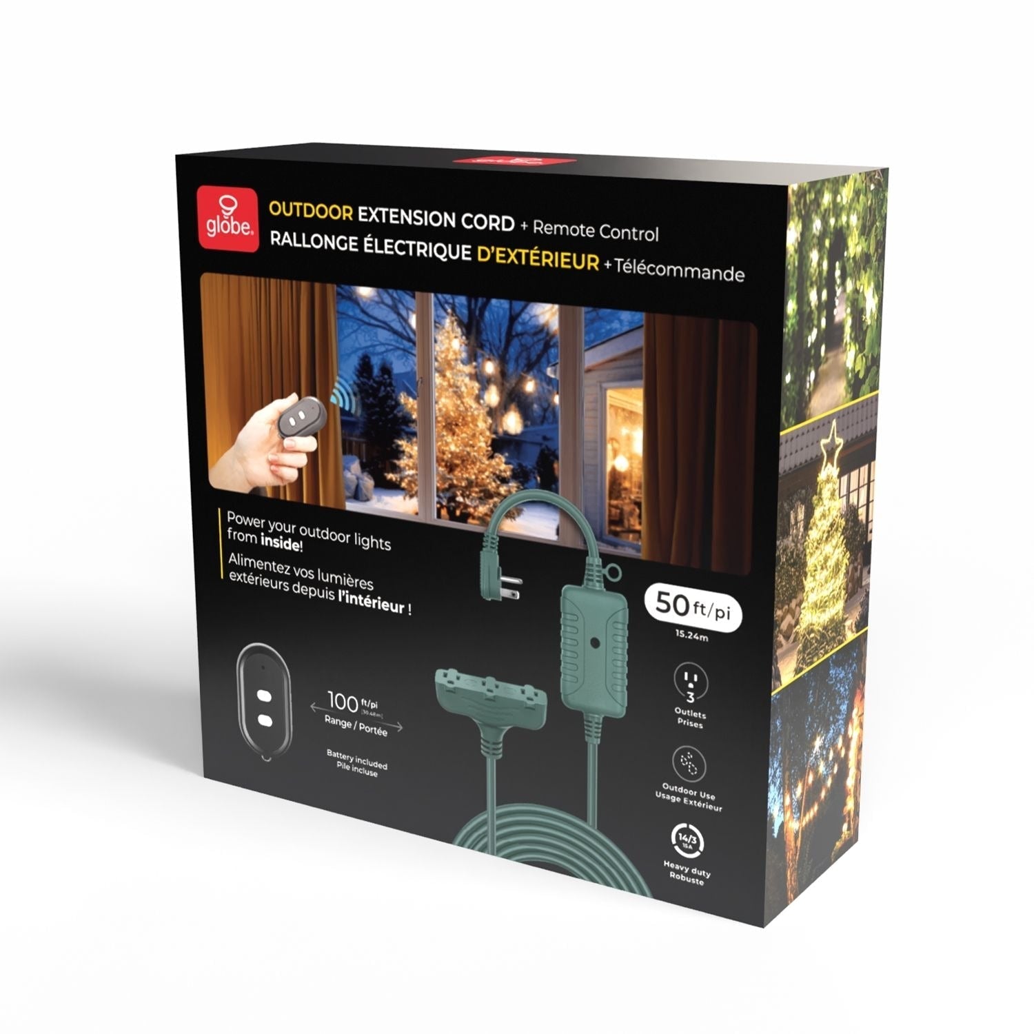 Electric 50-ft 14/3 Outdoor Power Cord with Wireless Remote & 3 Grounded Outlets, Green Q8M9 - product image 3