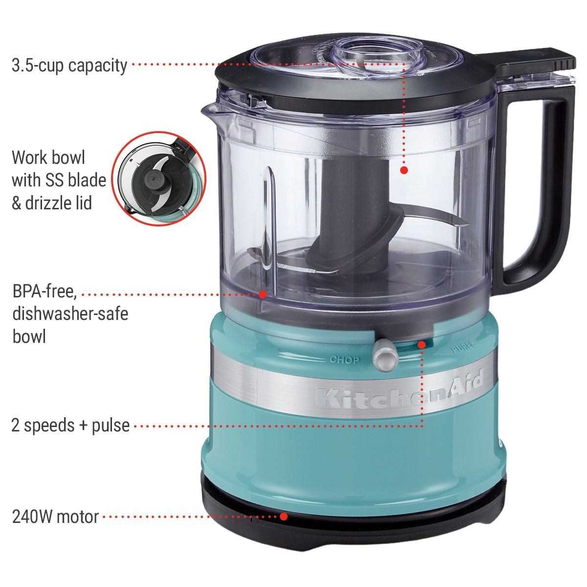 Compact 3.5 Cup Food Chopper/Mini Food Processor with Dishwasher Safe Parts, Aqua Sky S3E3 - product image 4