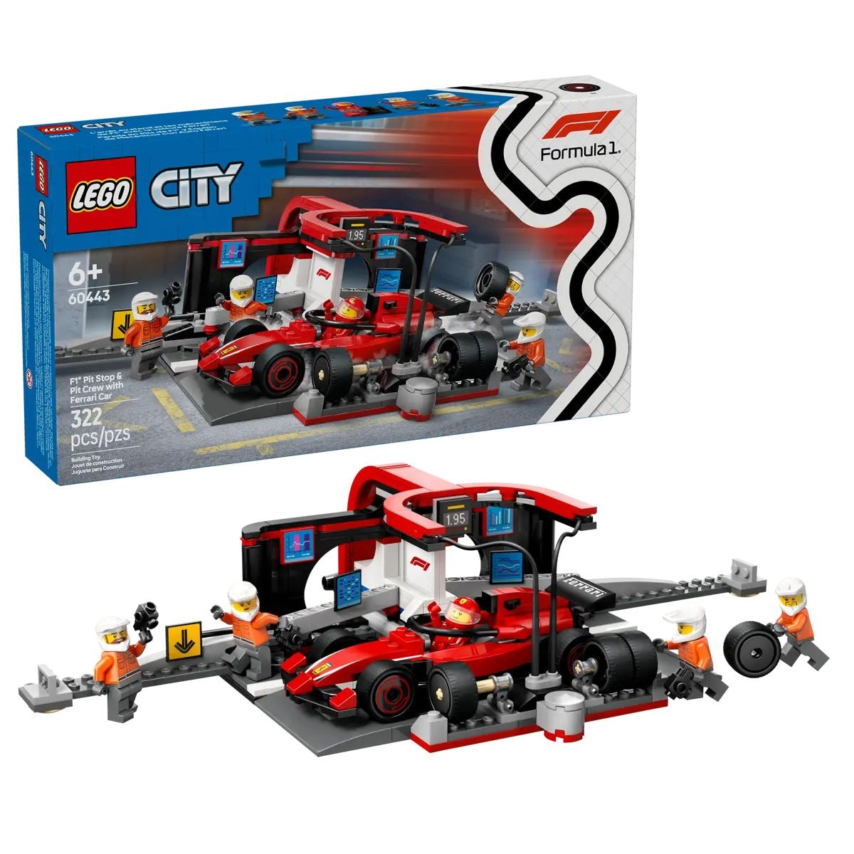 City 60443 F1 Pit Stop and Pit Crew with Ferrari Car, 322-pc V5B8 - product image 1