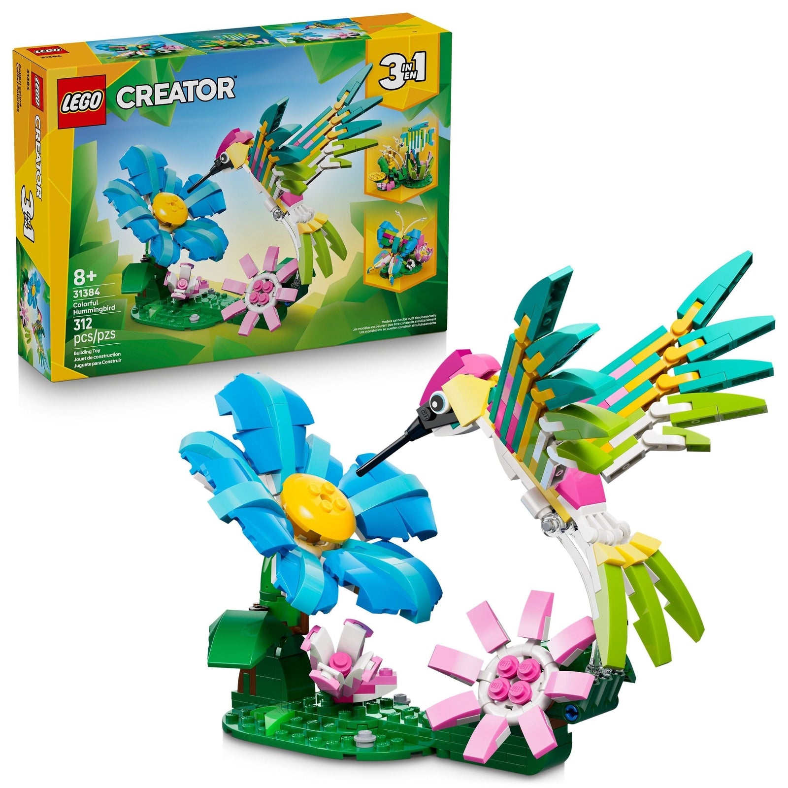 Creator 3-in-1 Wild Animals: Colourful Hummingbird Toy Building Set - 31384, 312-pcs, Ages 8+ H8V9 - product image 1