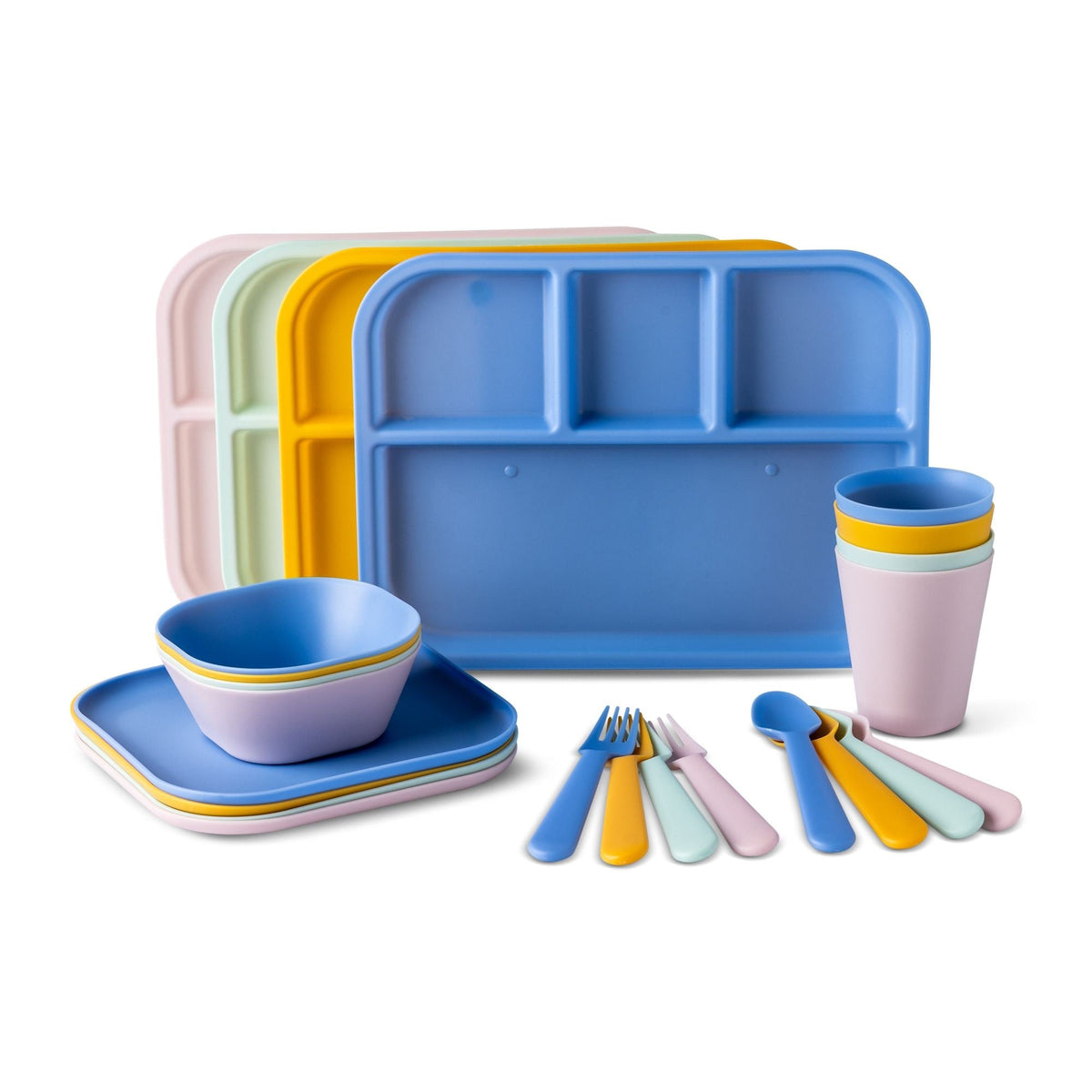 Kids' Plastic Dinnerware Set, Serves 4, 24-pc, Dishwasher Safe X4G9 - product image 1