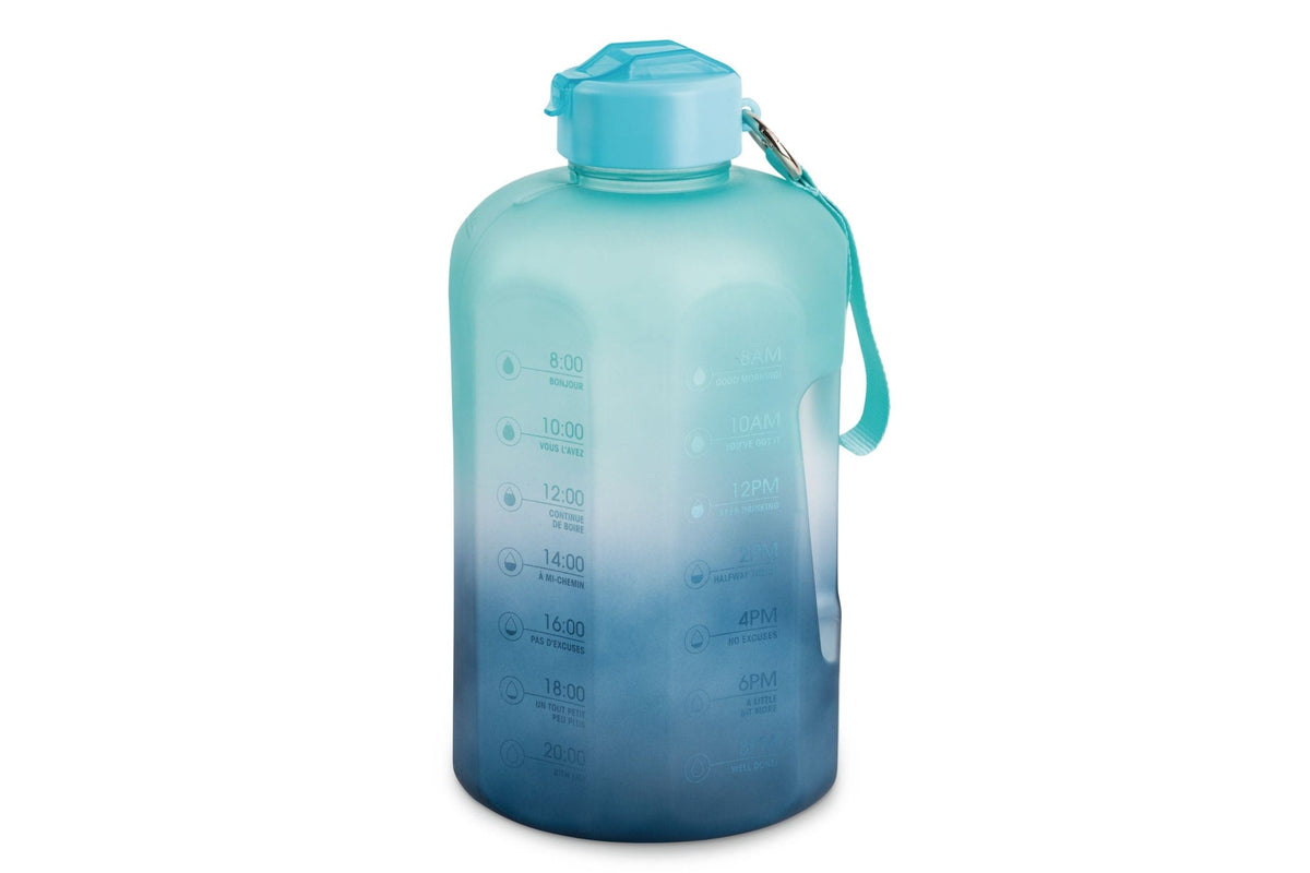 Motivational Water Bottle, 3.7 L, Jumbo-Size, Ombre Blue, with Leakproof Lid Y2F5 - product image 1