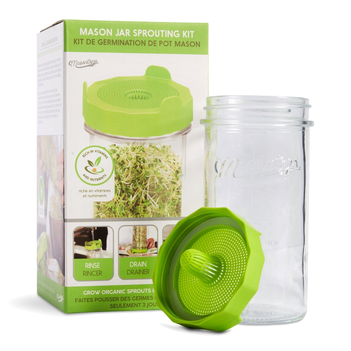 Single Mason Jar Sprouting Kit with Seeds, 3-pc N2Q4 - product image 1