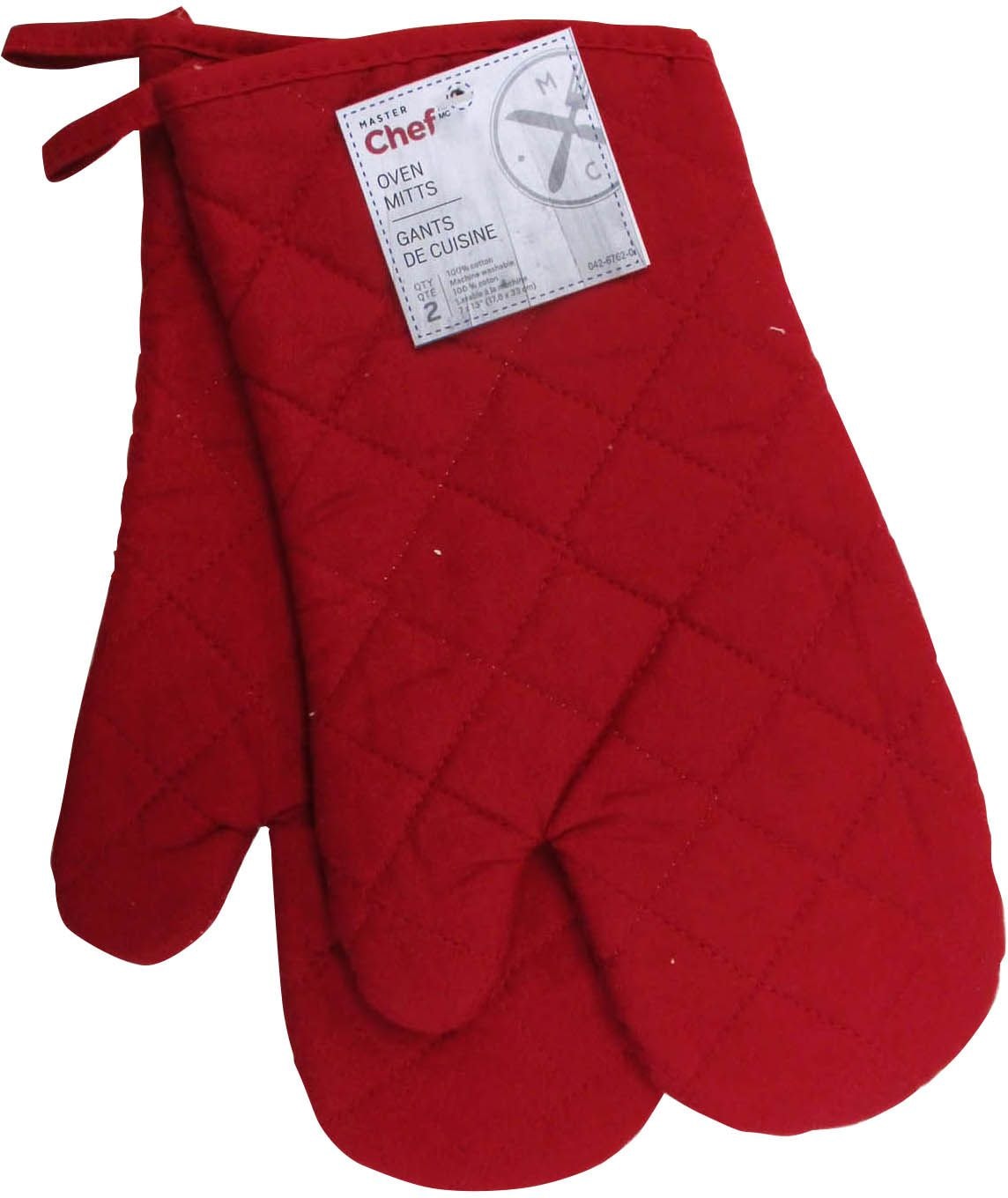 2pc Cotton Oven Mitt Set with Hanging Loop, Red L8Y0 - product image 1