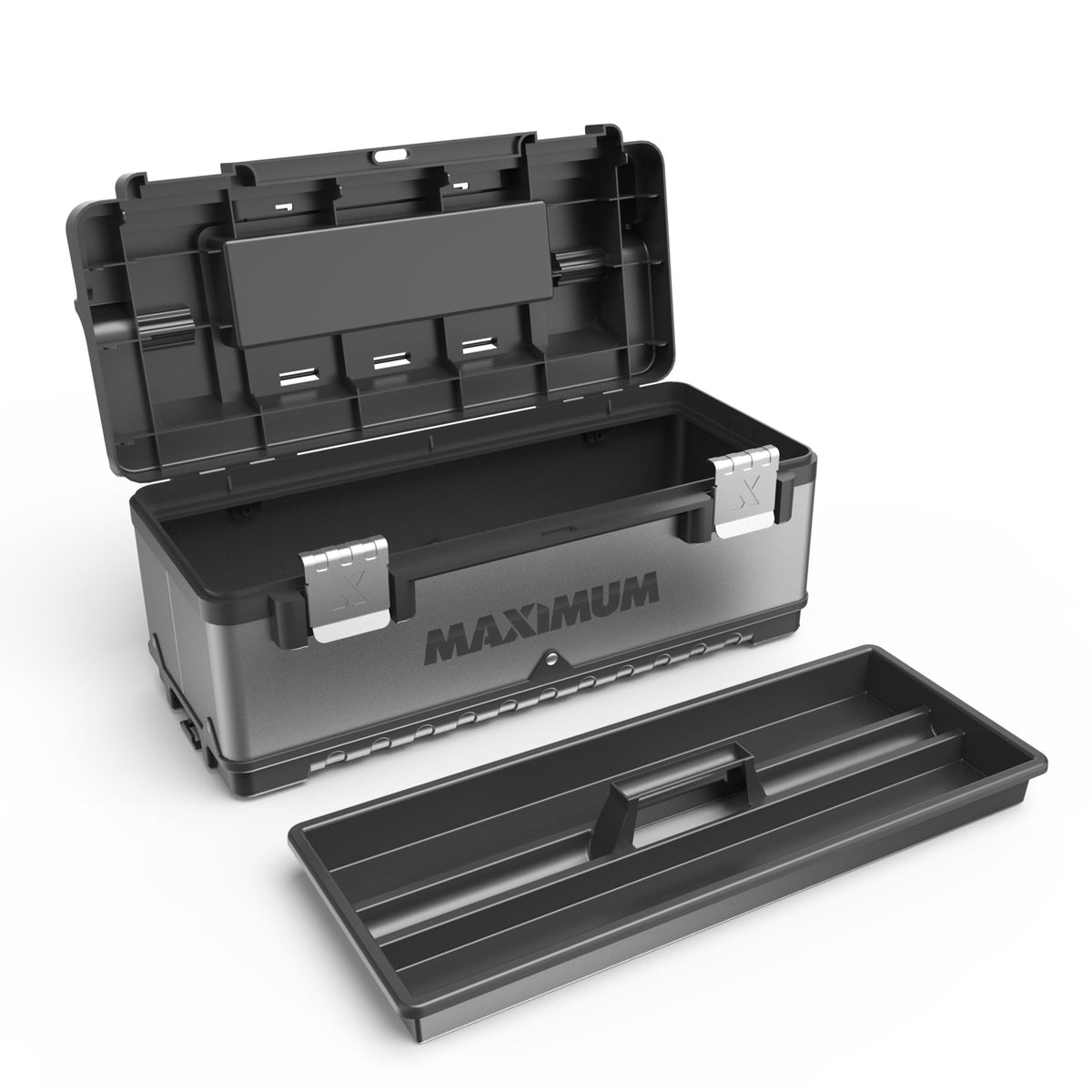 Portable Plastic & Metal Tool Box with Removable Tray & Organizer, Black, 20-in U5Z4 - product image 4