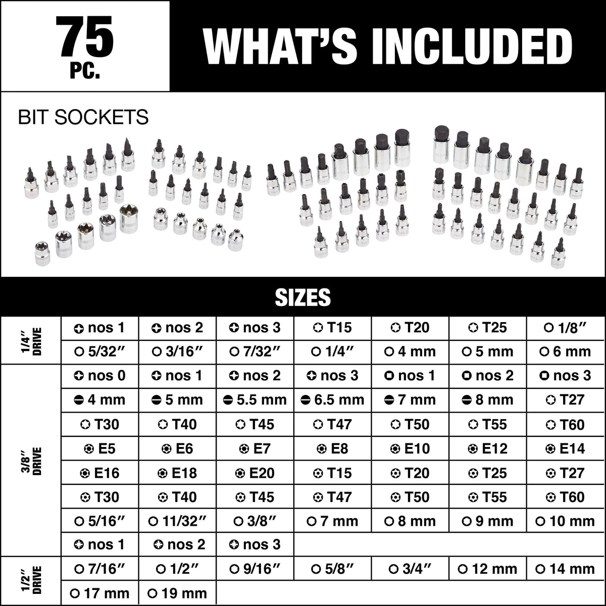 Professional Grade Bit Socket Set, 75-pc Z2J6 - product image 6