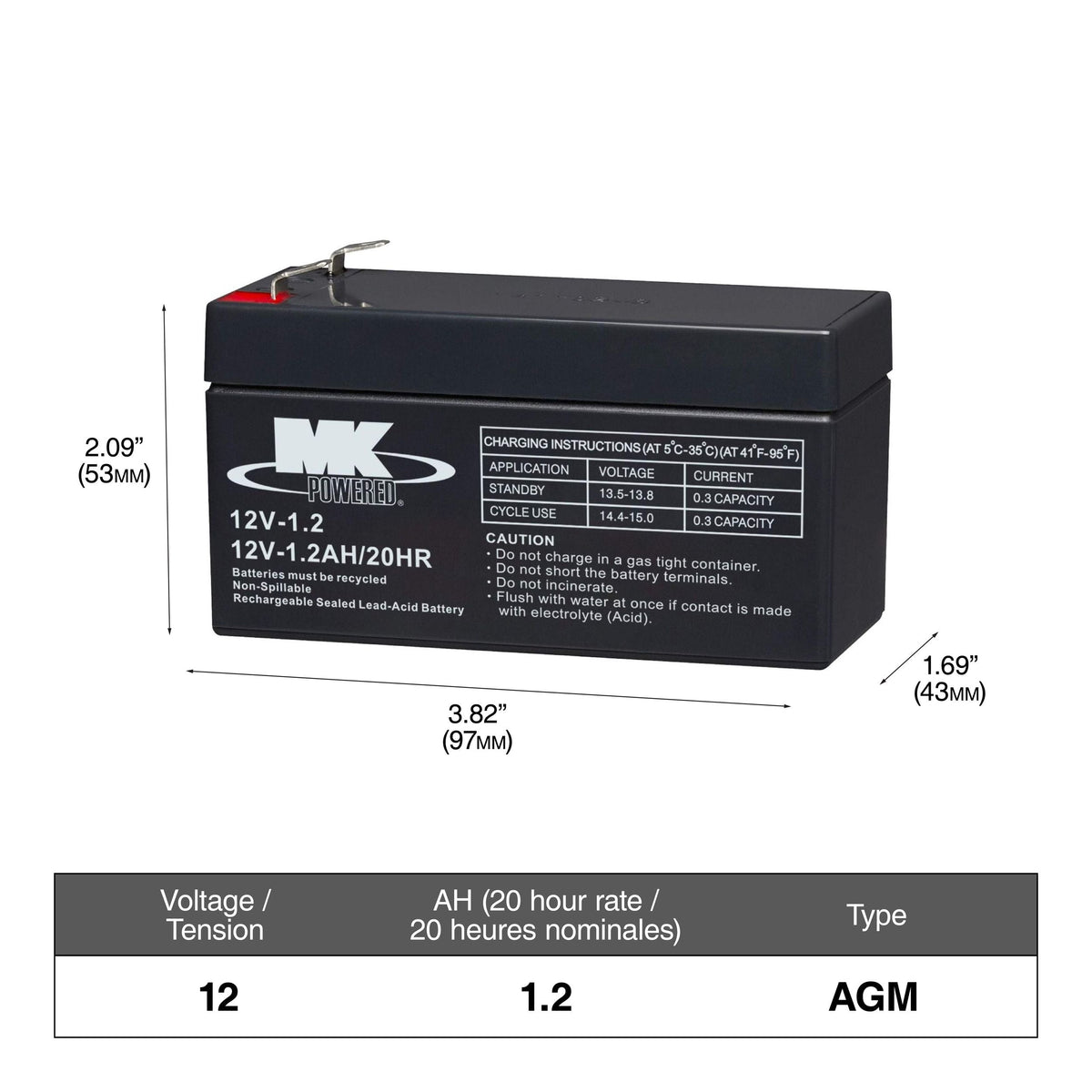 Battery 12-Volt 1.2 Ah SLA Battery, F1 Terminal M6B3 - product image 1