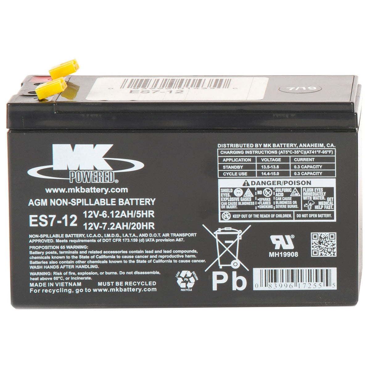 Battery 12-Volt 7.2 Ah SLA Battery, F2 Terminal U3X0 - product image 2