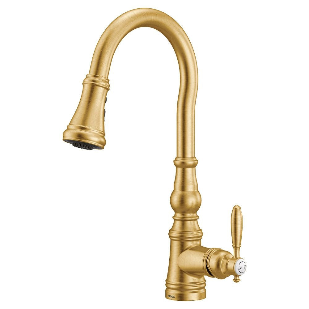 Weymouth Single Handle High Arc Pull Down Sprayer Kitchen Faucet with Power Boost, Brushed Gold U8E0 - product image 1