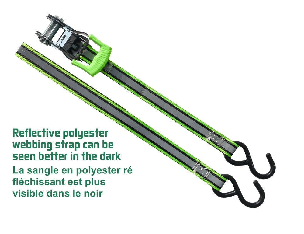 1,500-lb Reflective Ratchet Tie-Down Strap with Padded D-Handle, 1-in x 12-ft, 2-pk T7O4 - product image 3