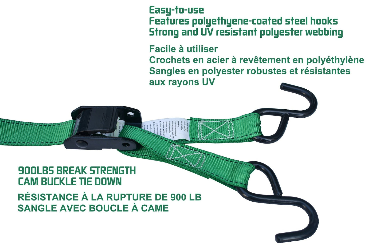 900-lb Cambuckle Tie-Down Straps, Weatherproof, 1-in x 10-ft, 4-pk E9J2 - product image 4