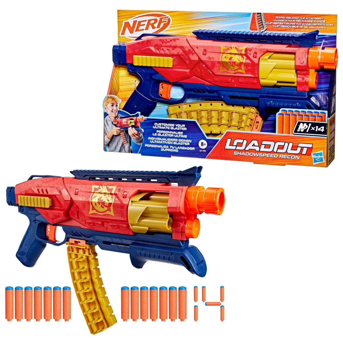 Loadout Shadowspeed Recon Dart Blaster with Dart Storage Attachment and 14 N1 Darts F1X2 - product image 1