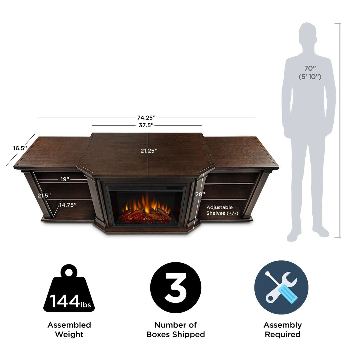 Flame Valmont Media Indoor Electric Fireplace TV Stand, 74-in, 1500W, Includes Remote Control & Firebox, Chestnut Oak I1X4 - product image 7