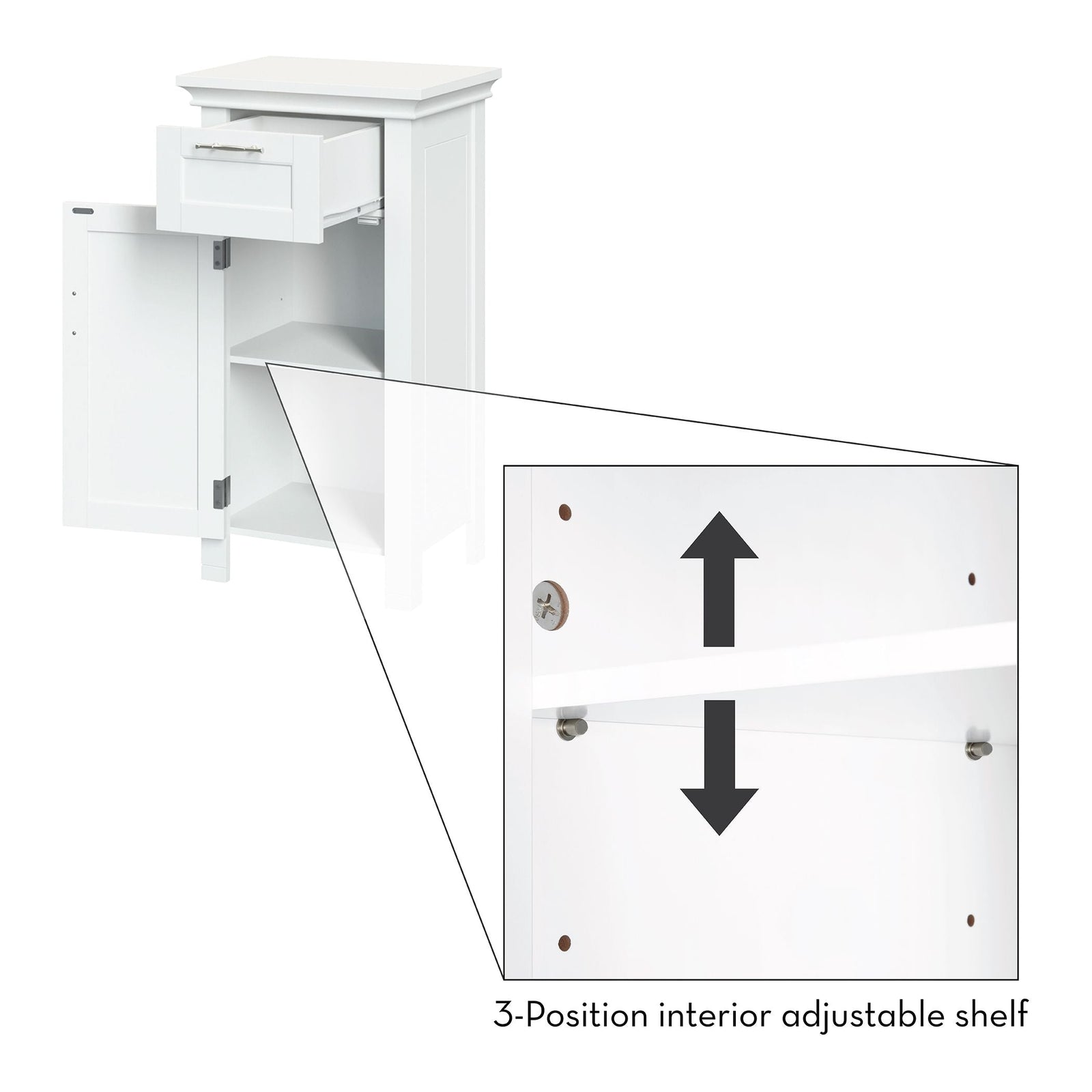 Home Somerset Single Door Bathroom & Laundry Storage Cabinet with Drawer & Adjustable Shelf, White C9E7 - product image 6