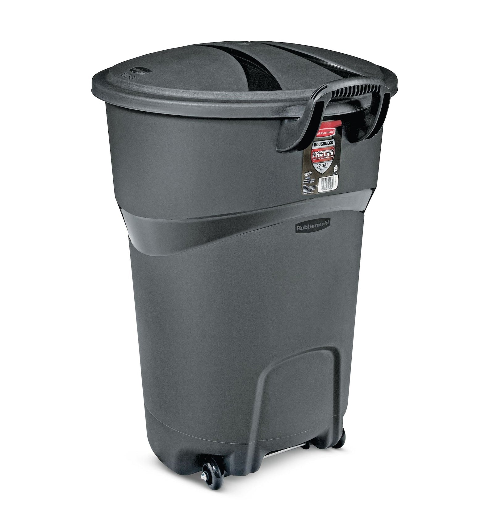 Plastic Circular Wheeled Garbage Can with Handle, Black, 121-L O8E7 - product image 1