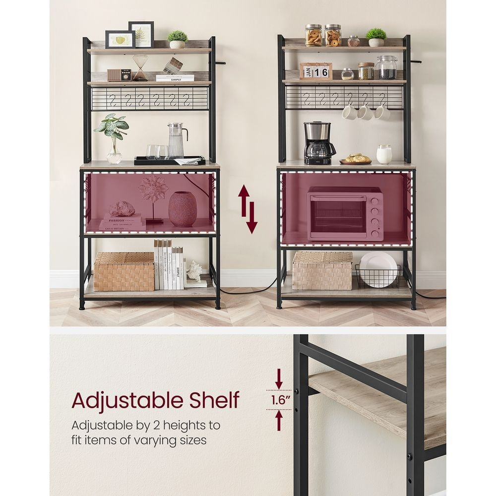 Home 5-Shelf Grey Baker's Rack with 4 AC Outlets N2G0 - product image 4