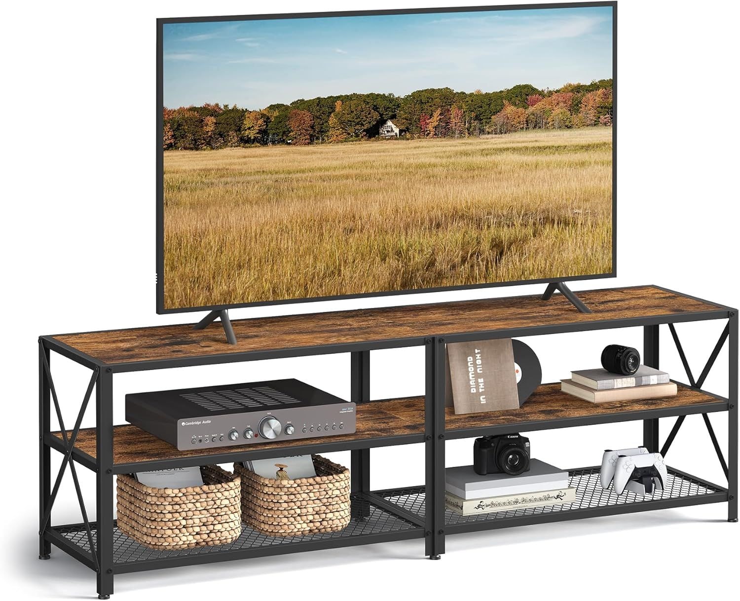 Home 70-in 3-Tier Industrial Greige/Black TV Stand B7P1 - product image 2