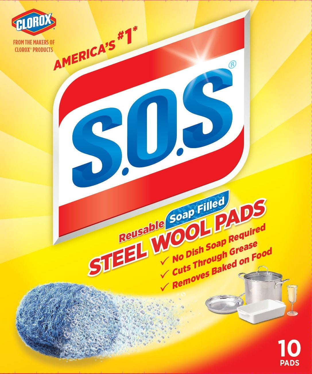 All-Purpose No-Scratch Steel Wool Soap Pads / Scrub Sponges, 10-pk D8O5 - product image 1