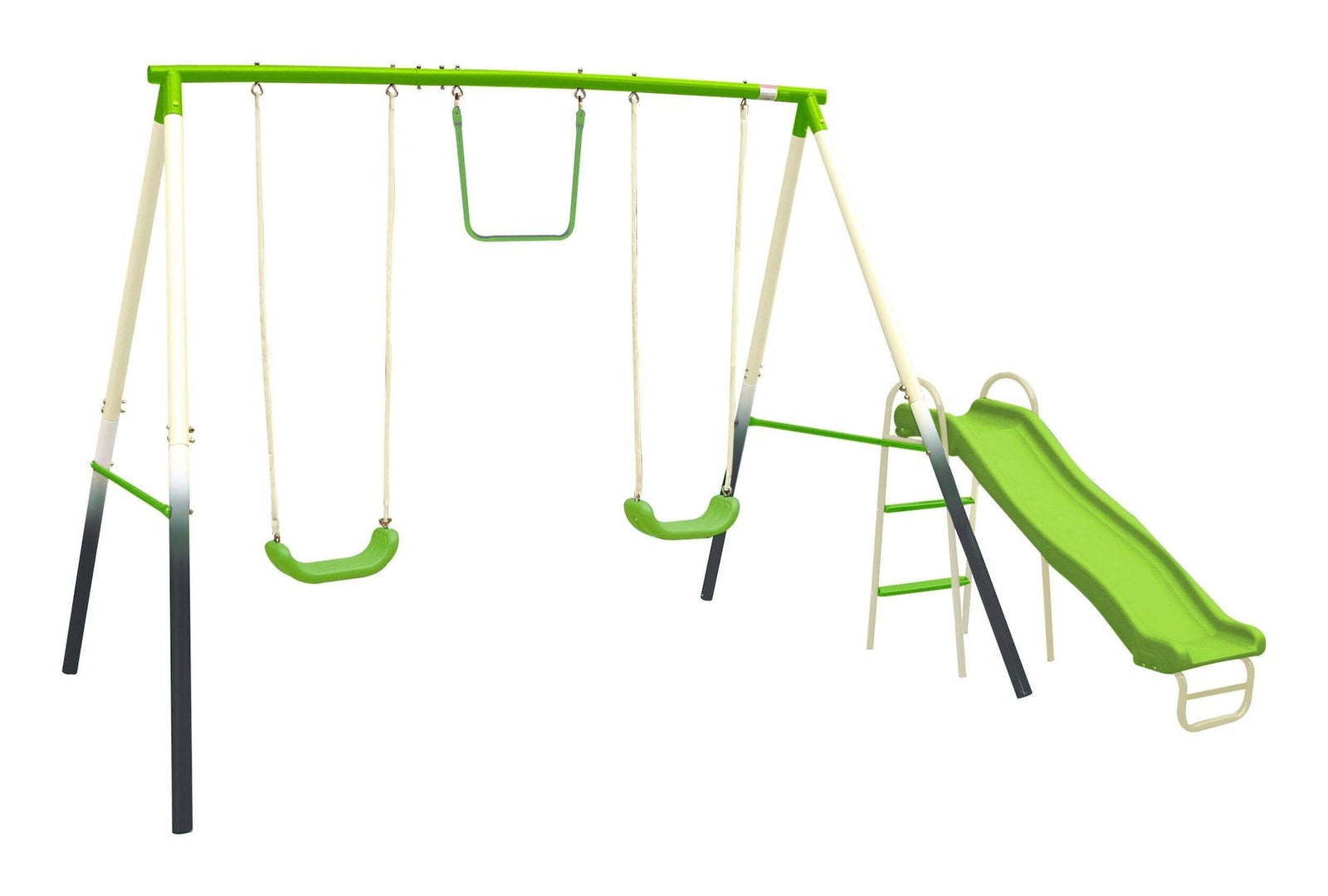Outdoor 4-Station Metal Swing Set Combo with 2 Swings, Trapeze & Slide, Ages 3+ J0V9 - product image 1