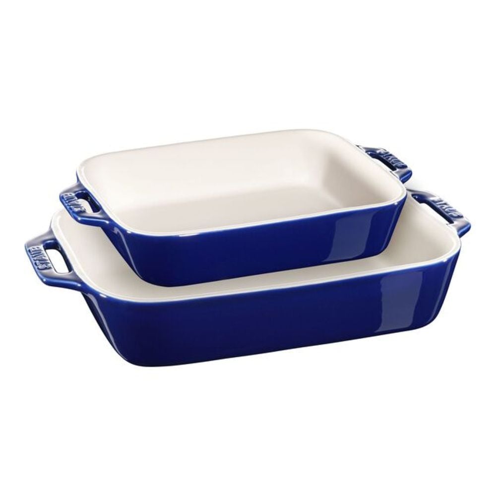 Nestable Dark Blue Non-Stick Ceramic Rectangular Baking Dish Set, 2-pc E8B1 - product image 1