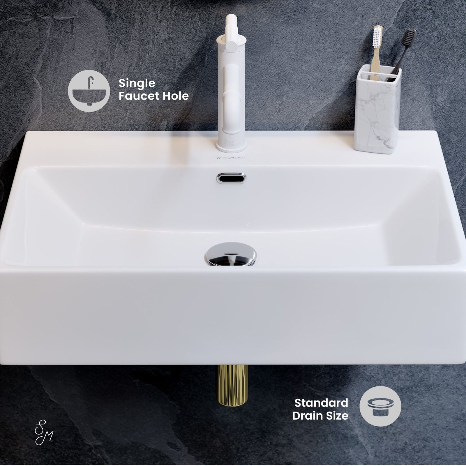 Claire Rectangle Wall-Mount Bathroom Sink, 24-in H2E7 - product image 3