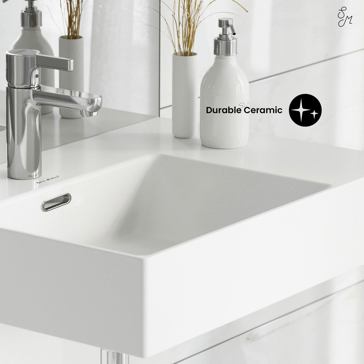St. Tropez Ceramic Wall Hung Sink with Left Side Faucet Mount, 24-in x 18-in E1K4 - product image 3
