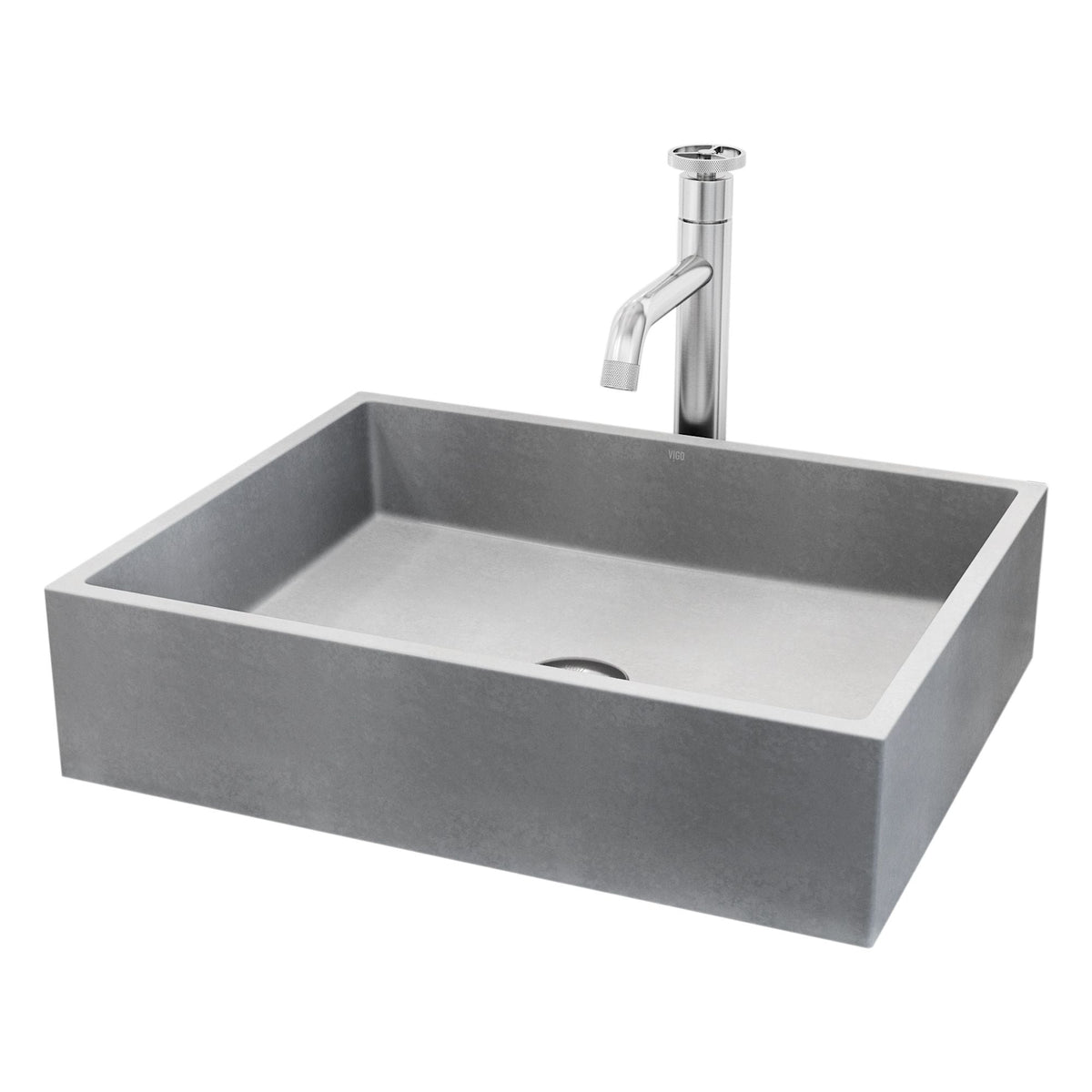 Coca Gothic ConcretoStone Grey Bathroom Sink/Basin Set with Cass Faucet and Rectangular Vessel W4V4 - product image 1