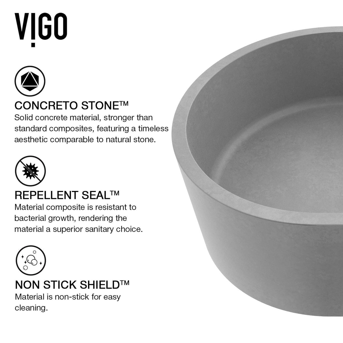 Giralda Gothic ConcretoStone 16x11-in Deep Grey Bathroom Sink/Basin with Rectangular Vessel G2P0 - product image 2