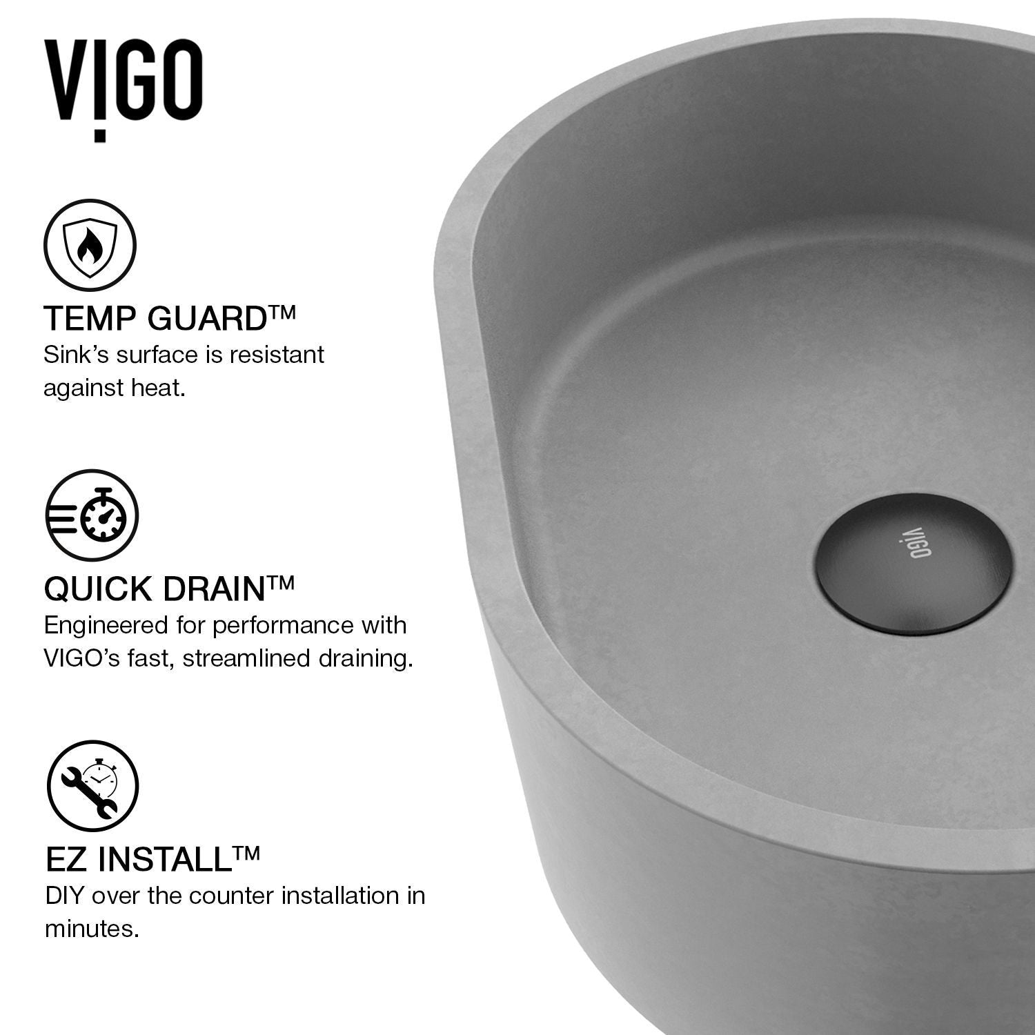 Giralda Gothic ConcretoStone 16x11-in Deep Grey Bathroom Sink/Basin with Rectangular Vessel G2P0 - product image 3