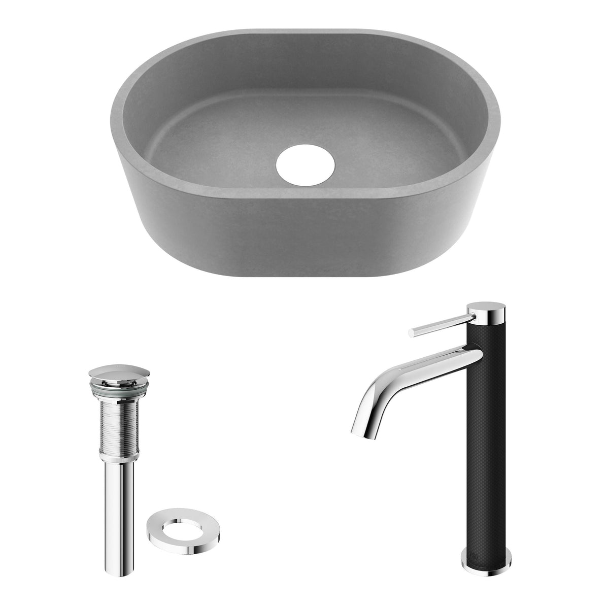 Giralda Gothic ConcretoStone Grey Bathroom Sink/Basin Set with Lexington Faucet and Oval Composite Vessel Y2D1 - product image 2