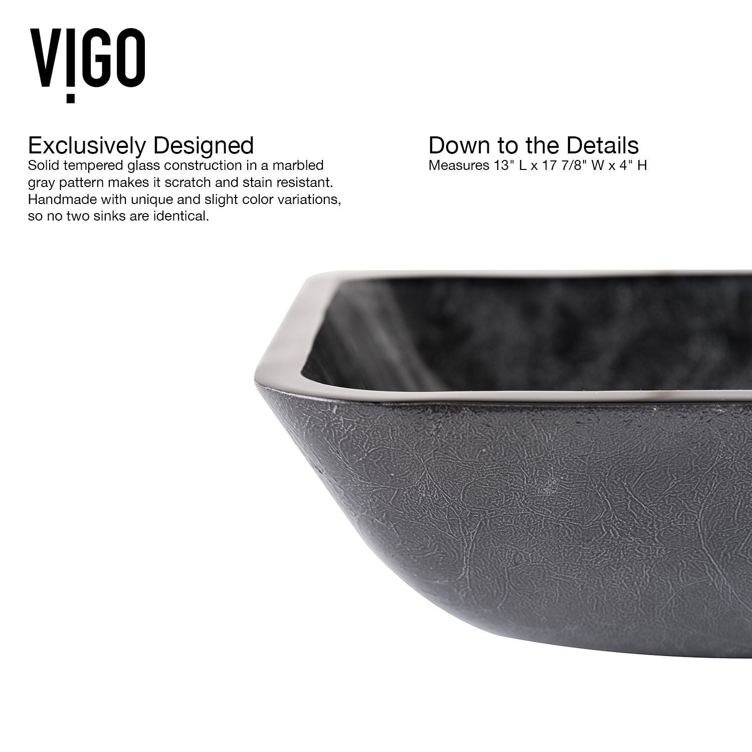 Glass Grey Onyx Bathroom Sink/Basin Set with Matte Black Lexington Faucet and Rectangular Vessel U5B2 - product image 3