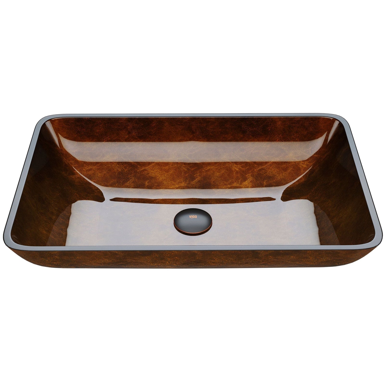 Glass Rectangular Vessel Bathroom Sink/Basin with Rounded Edges & Deep Bowl, Russet Z0O6 - product image 1