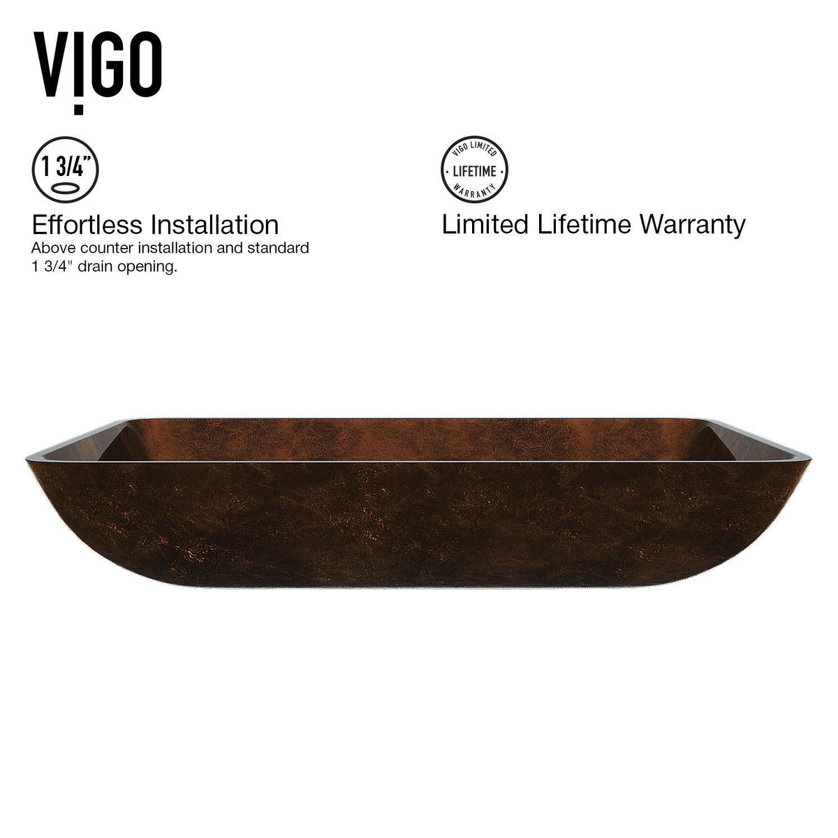 Glass Rectangular Vessel Bathroom Sink/Basin with Rounded Edges & Deep Bowl, Russet Z0O6 - product image 5