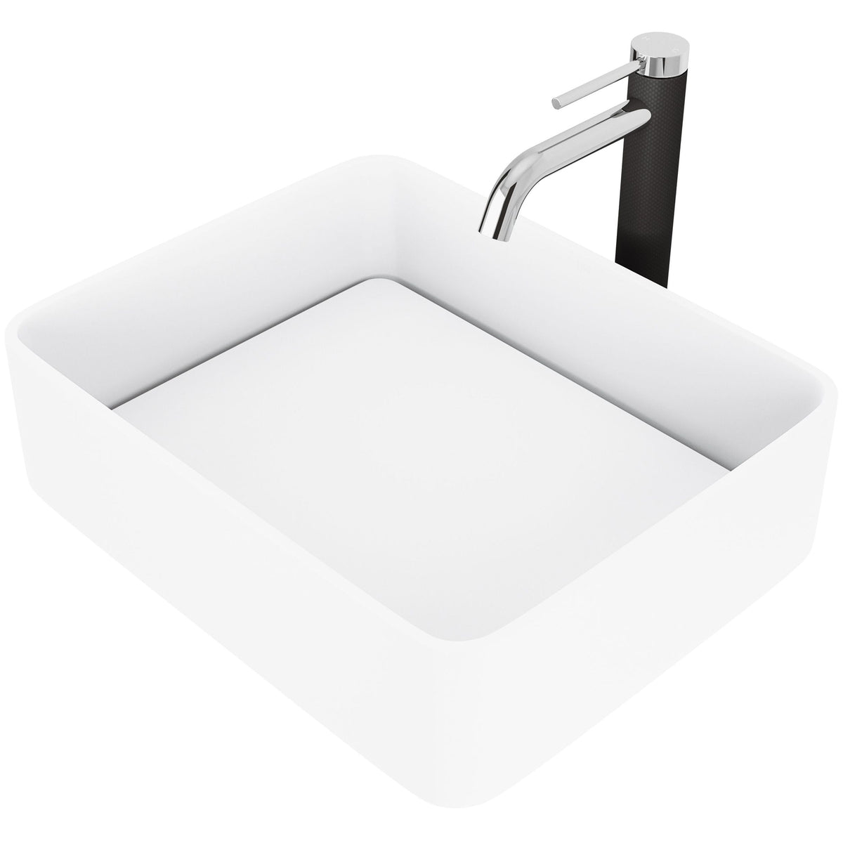 Jasmine MatteStone White Bathroom Sink/Basin Set with Lexington Faucet and Rectangular Composite Vessel G0B6 - product image 1
