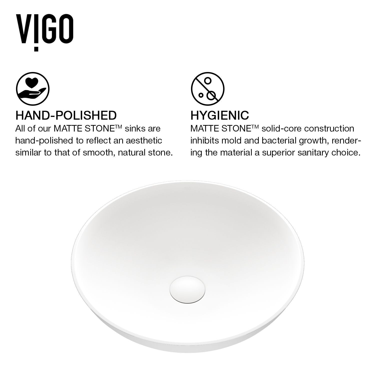 Lotus MatteStone Round White Composite Bathroom Sink/Basin Set with Amada Faucet and Pop-Up Drain F7L1 - product image 5